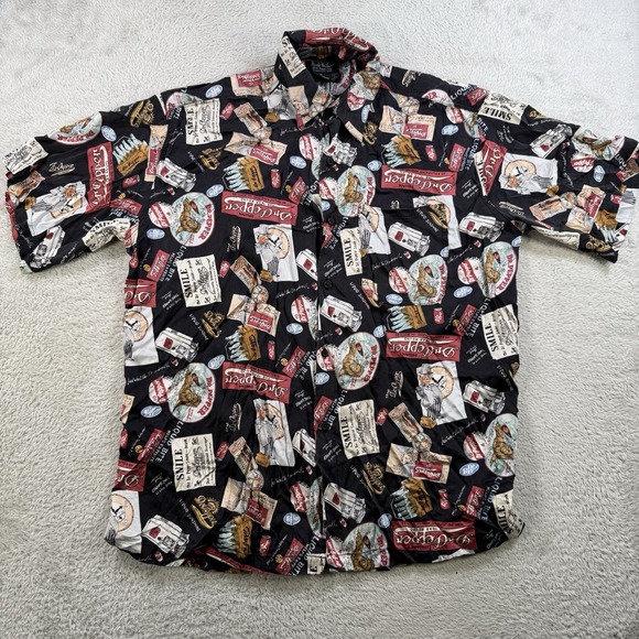 Vintage Dr Pepper Shirt Mens Medium 100% Silk Nicole Miller All Over Print 90s